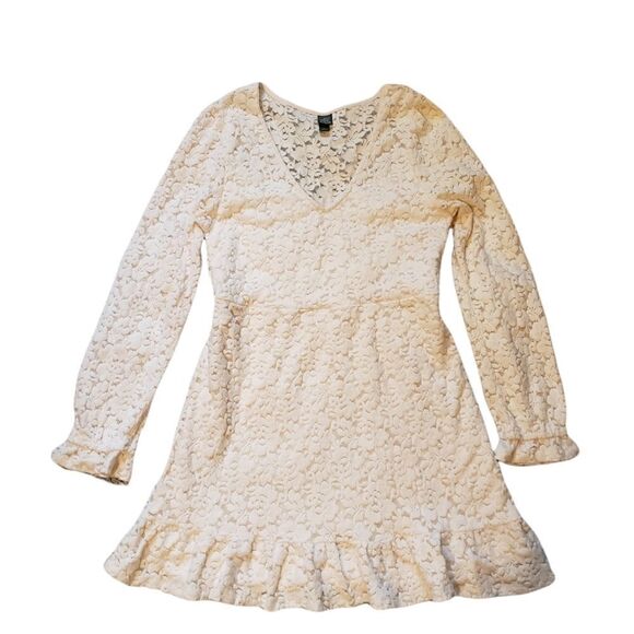 WILD FABLE WOMEN'S OFF WHITE LONG SLEEVE ALLOVER LACE LINED DRESS LARGE - Picture 1 of 10